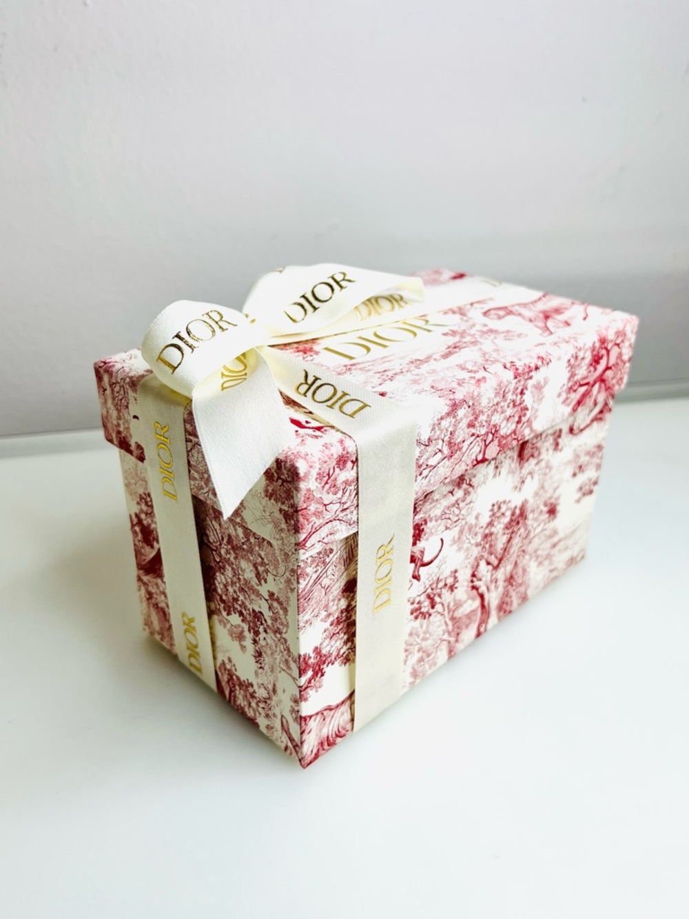 Christian Dior Red Toile de Jouy Small Gift Box with Ribbon 7" x 4" x 4.75"